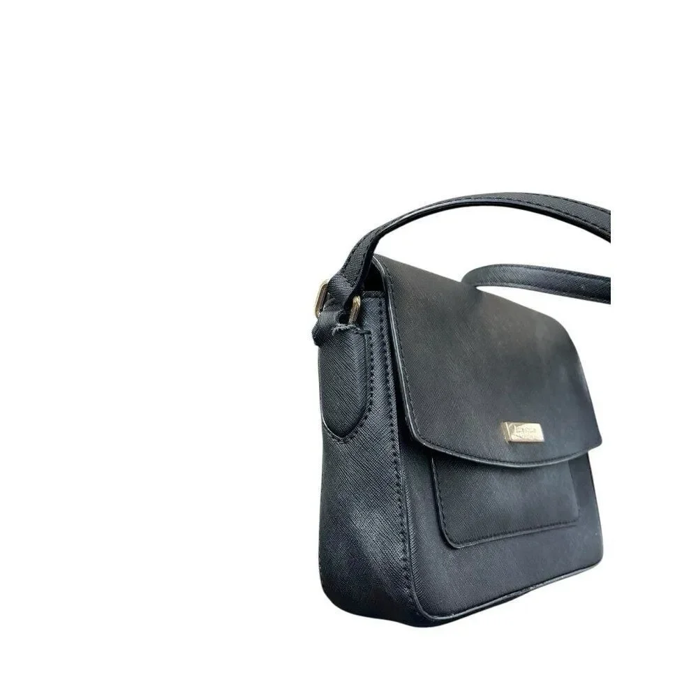 Kate Spade Black Leather Mini Flap Satchel Crossbody Bag Purse Adjustable Strap